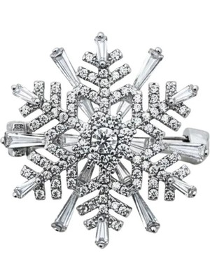 Oya Silver Beyaz Işıltılı Baget Taşlı Kar Tanesi Kadın Gümüş Broş Yaka Iğnesi 2.5x2.5cm