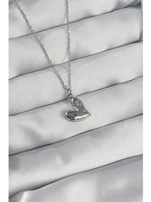 K-Yonlineticaret 316L Çelik Zincir Gümüş Renk Renkli Zirkon Taşlı Kalp Kolye