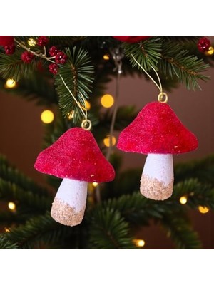 Uslucan Alışveriş Yılbaşı Mantar Süs Kadife 11CM Bordo Beyaz 2 Adet AST7209