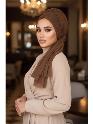 Aişe Tesettür Karamel Tokalı Abiye Bone Şal / Hazır Duvak
