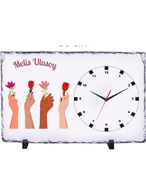 Hediye Vakti 8 Mart Dünya Kadınlar Günü Kişiye Özel Doğal Taş Masa Saati 25X38 cm – Fotoğraflı ve Yazılı Hediye