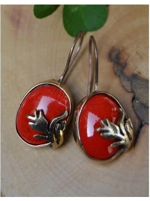 Stoneage El Yapımı Çini Kırmızı Bayan Küpe