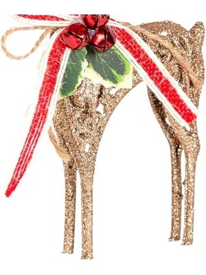 Uslucan Alışveriş Yılbaşı Ağaç Süsü Yılbaşı Dekorlu Simli Geyik 8X16 Cm.