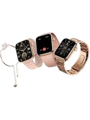 Uslucan Alışveriş G9 Mini Akıllı Saat, OLED Ekran, Gps, Ekg, Adım Sayar, Rose, 3 Kayış, Küpe ve Bileklik Hediyeli, Nfc Destekli, Siri ve Asistan Uyumlu
