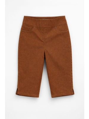 Markapia Kadın Yüksek Bel Likralı Esnek Kahverengi Jean Kapri