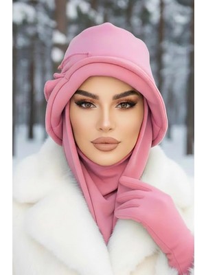 Aişe Tesettür Pudra Aksesuarlı Vintage Şapka