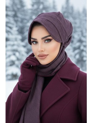 Aişe Tesettür Bordo Kırçıl Desen Tesettür Şapka