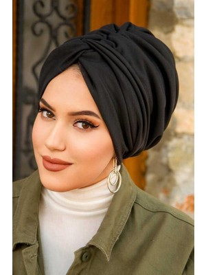 Aişe Tesettür Siyah Burgu Model Dolgulu Bone / Küçük Boy
