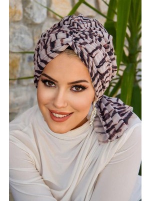 Aişe Tesettür Zebra Desen Tül Tokalı Bone