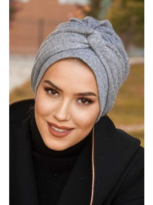 Aişe Tesettür Gri Melanj Burgu Detaylı Bone