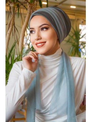 Aişe Tesettür Soft Mavi Tül Fularlı Bone