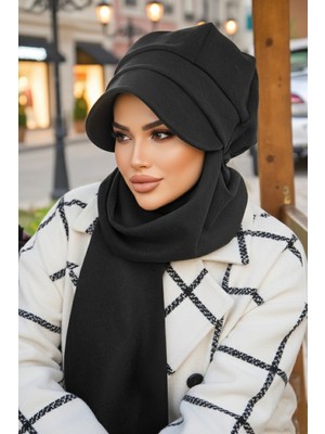 Aişe Tesettür Siyah Kaşe Tesettür Şapka