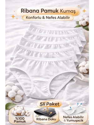 Süsen Lingerie Kadın Ribana Bato Külot, Kadın Yüzde Yüz Pamuk Külot, Kadın Pamuklu Iç Çamaşırı