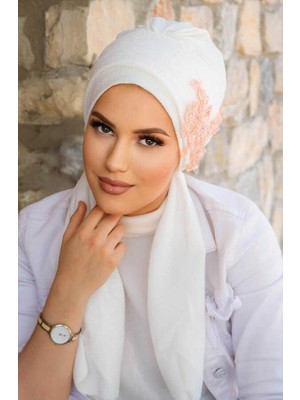 Aişe Tesettür Beyaz Dantelli Atkılı Abiye Bone - 60101