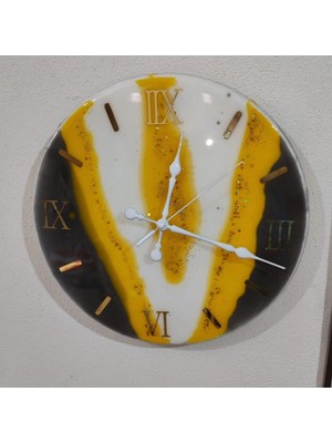 Epoksi Duvar Saati 33 cm Roma Rakamlı Altın Nehir Desenli Ultra Sessiz