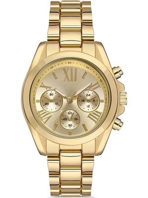 K-Yonlineticaret Zarif ve Şık Özel Tasarım Roma Rakam Detaylı Metal Bayan Kol Saati (Gold)