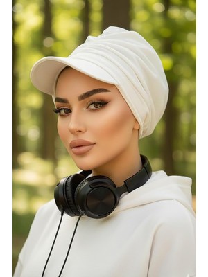 Aişe Tesettür Kırık Beyaz Bantlı Şapka Bone
