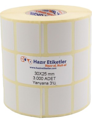 Uslucan Alışveriş Eko Termal Etiket, 30MM x 25MM 3000 Adetli 3lü Yan Yana Sarılmış Rulolar 40MM Çapında Direk Termal Transfer Etiketi