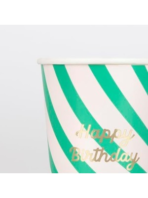 Uslucan Alışveriş - Çizgili Happy Birtdhay Bardaklar - 8 Adet