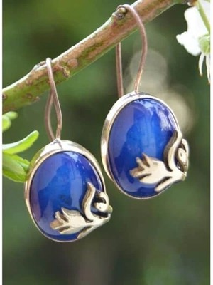 Stoneage El Boyaması Çini Yelkenli Bayan Küpe