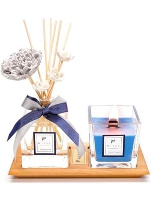 Uslucan Alışveriş Masif Ahşap Tepsili Vıp Yasemin Sandal Oda Kokusu ve Mum Seti