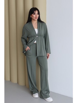 Balenbi Şal Yaka Büzgü Detaylı Rahat Kalıp Modal Kimono Tesettür Takım 1179