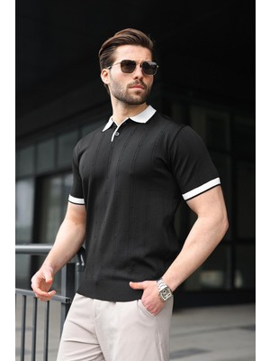 Madmext Siyah Polo Yaka Triko Erkek Tişört E7470