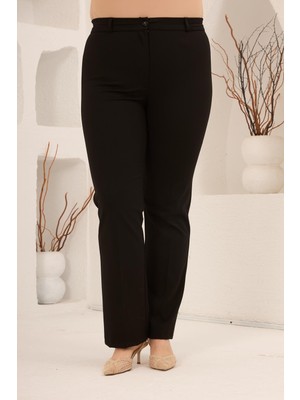 Rmg Beli Lastikli Büyük Beden Gabardin Geniş Paça Pantolon Siyah