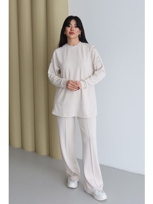 Balenbi Omuz Çıtçıt Detaylı Bisiklet Yaka Oversize Modal Tesettür Takım 1178