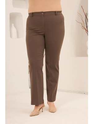 Rmg Beli Lastikli Büyük Beden Gabardin Geniş Paça Pantolon Vizon