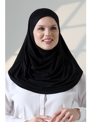 İhvan Online Tek Parça Pratik Namaz Başörtüsü, Hazır Geçmeli Tesettür Şal - Siyah