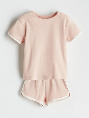 Kız Bebekler İçin Lc Waikiki Pembe Renk Bisiklet Yaka Şortlu Pijama Takımı 12 - 18 Ay %100 Pamuk