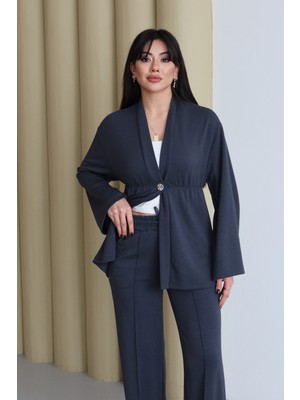 Balenbi Şal Yaka Büzgü Detaylı Rahat Kalıp Modal Kimono Tesettür Takım 1179