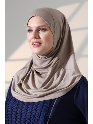 İhvan Online Tek Parça Pratik Namaz Başörtüsü, Hazır Geçmeli Tesettür Şal - Vizon