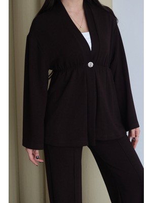 Balenbi Şal Yaka Büzgü Detaylı Rahat Kalıp Modal Kimono Tesettür Takım 1179