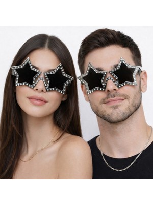 Toptan Bulurum Gümüş Renk Disko Yıldızı Retro Parti Gözlüğü 16X7 cm