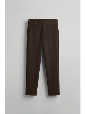 Abluka Online Erkek Slim Fit Italyan Kesim Yan Tokalı Çift Düğmeli Pantolon Kahverengi