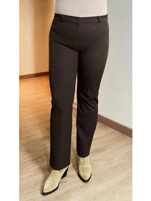 Rmg Beli Lastikli Büyük Beden Gabardin Geniş Paça Pantolon Kahve