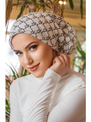 Aişe Tesettür Beyaz Hat Desen Çağla Hazır Türban