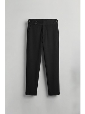 Abluka Online Erkek Slim Fit Italyan Kesim Yan Tokalı Çift Düğmeli Pantolon Siyah