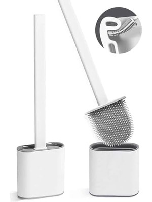 Uslucan Alışveriş Duvara Yapıştırılabilir Silikon Wc Fırçası,ince Aralara Girebilir Silikon Klozet Fırçası (Beyaz)