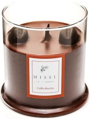 Uslucan Alışveriş Büyük Üfleme Cam Ahşap Fitilli Coffe Mocha Vegan MUM(380 Gr)