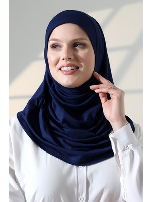 İhvan Online Tek Parça Pratik Namaz Başörtüsü, Hazır Geçmeli Tesettür Şal - Lacivert