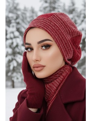Aişe Tesettür Bordo Desen Tesettür Bere