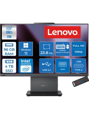 Lenovo Thinkcentre Neo 50A 24 Gen 5 Intel® Core™ 5 210H 4.8ghz 96GB Ddr5 4tb SSD 23.8" Fhd (1920X1080) IPS 250NITS, 99% Srgb WIN11HOME Siyah Allınone Bilgisayar 12SC004GTRH35+ZETTAUSBBELLEK