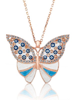 Aya Diamond Gümüş Nazarlı Kelebek Bayan Kolye