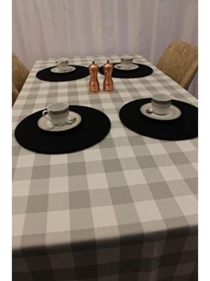 Uslucan Alışveriş Beyaz Gri Renk Kare Desenli Full Akrilik Dokuma Masa Örtüsü 150X220 cm