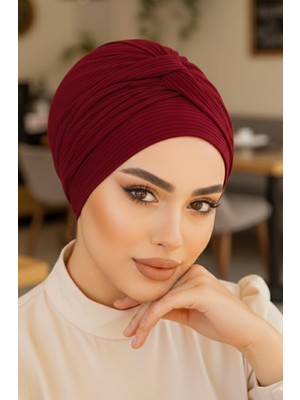 Aişe Tesettür Bordo Burgu Detaylı Bone