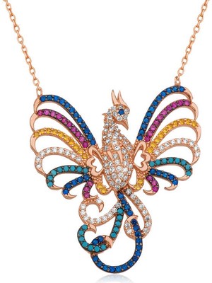 Aya Diamond Gümüş Rose Zümrüdü Anka Kuşu Bayan Kolye