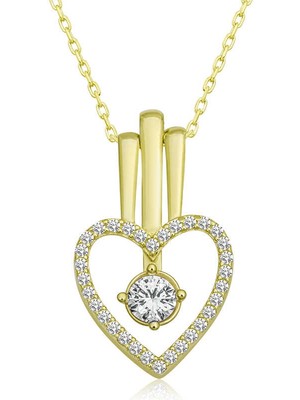 Aya Diamond Gümüş Gold Kalpli Tek Taş Kadın Kolye
